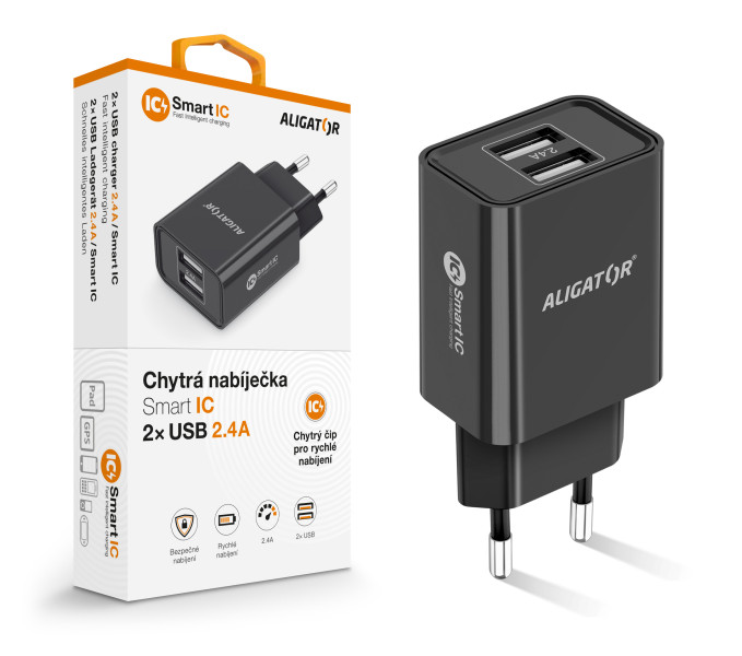Aligator CHA0038 nabíječka 2.4A 2xUSB smart černá