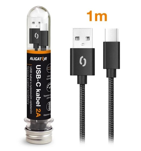 Datový kabel ALIGATOR TUBA 2A, USB-A na C černý