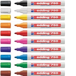 Edding 750, bílý lakový popisovač s kulatým hrotem