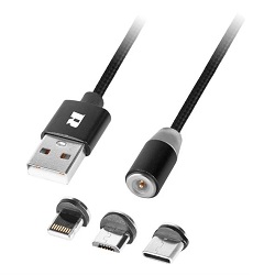 Rebel 06427968 magnetický kabel USB 3v1 černý 1m